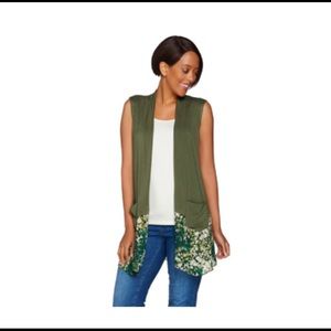Logo by Lori Goldstein Open Green Floral Cardigan